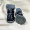 4PCS Plush Winter Pet Dog Shoes Non Slip Anti-Freezing Waterproof Dog Boots PU Leather Warm Dog Fleece Shoes Outdoor Use