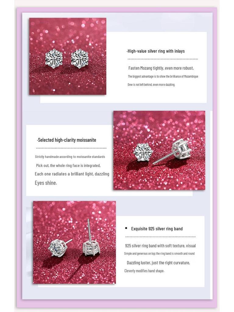 D Color Six-Prong Moissanite Sterling Silver Women's Earrings Plated with White Gold, One Carat
