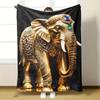 Luxurious Golden Elephant Flannel Blanket - Ultra-Soft & Warm All-Season Large with Golden Elephant Design,