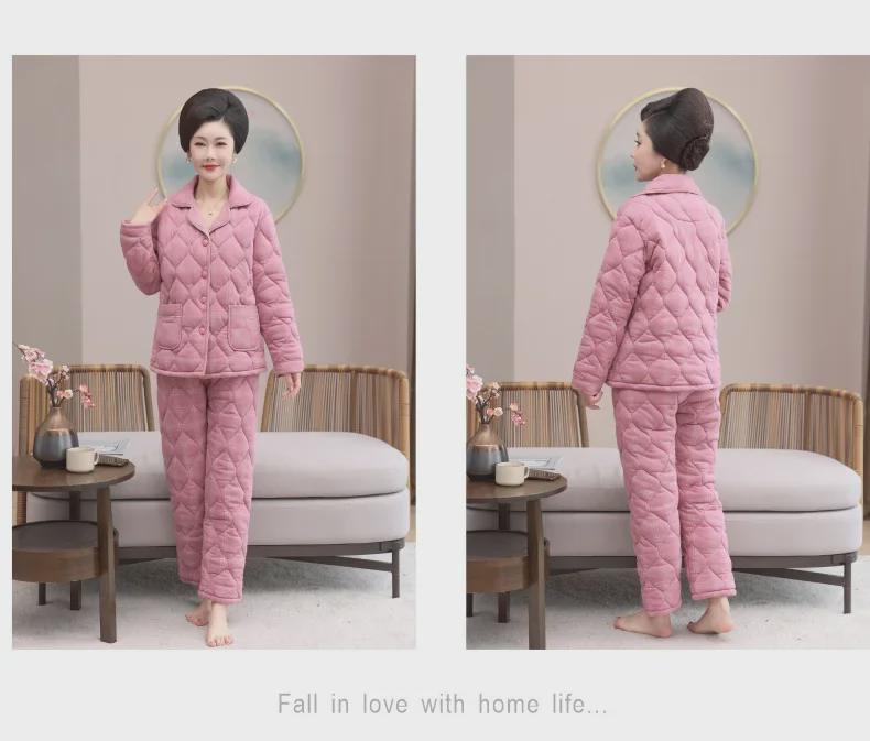 Quilted Flannel Pajama Jacket - Cozy Winter Cardigan for Middle-Aged & Elderly Women