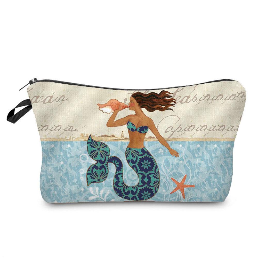 Women Toon Mermaid Print Cosmetic Bag Toiletries Organize Travel Storage Case 6690 KTB