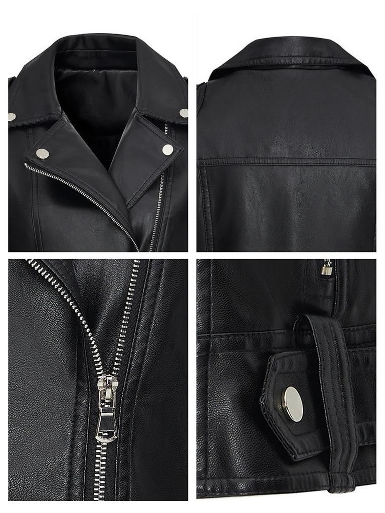 European & American Women's Short Leather Lapel Jacket: Autumn Fashion Vest Coat with Custom Patterns