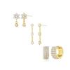 Gold-Plated Brass Tassel Earrings with Zircon Inlay - Three-Piece Set
