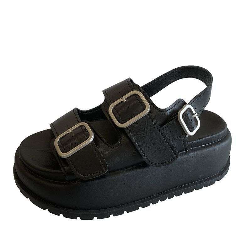 Thick-soled heightening Roman sandals women's summer 2025 new casual versatile fashion belt buckle muffin beach shoes