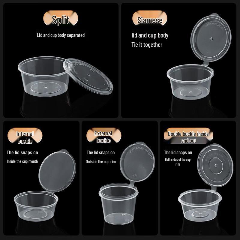 Disposable Plastic Sauce Cups with Integrated Lids