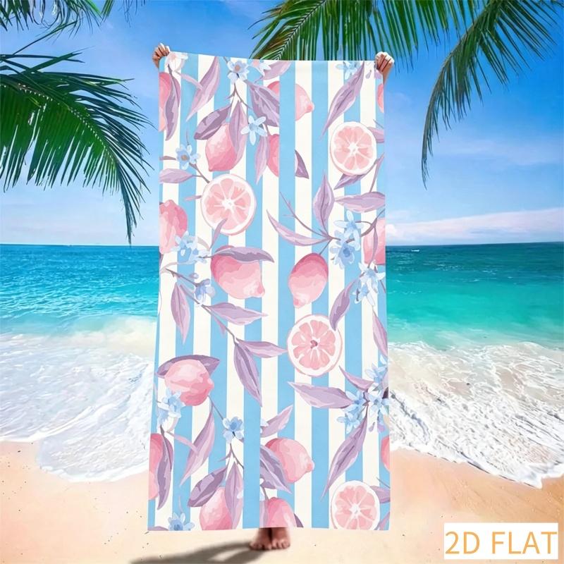 Lemon Flower Beach Towel - Super Absorbent Quick Dry Microfiber with Blue Stripes, Soft Sand Free Blanket for Summer Picnic