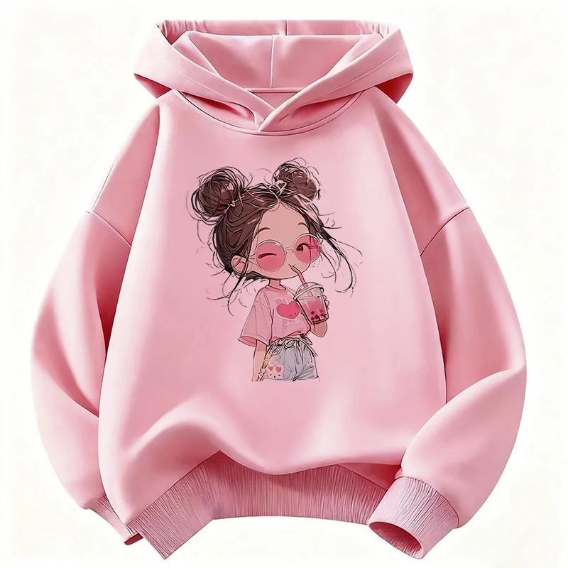 Latest hip-hop children's hooded casual sports shirt - Boys and girls' niche fruit beverage printed pullover