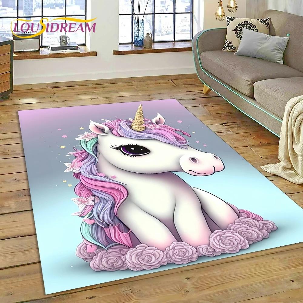 3D Uroczy Senny Jednorożec Kreskówkowa Dziewczynka Dywanik Dywan do Salonu Sypialni Dekoracja Domu, Mata Podłogowa Antypoślizgowa Dekoracja na Sofę Wycieraczka