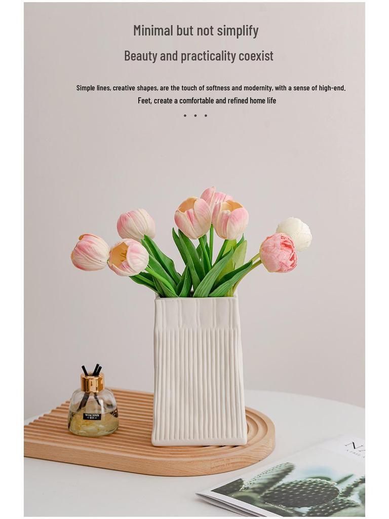 European Frosted Vertical Stripe Ceramic Vase Set for Home Decoration