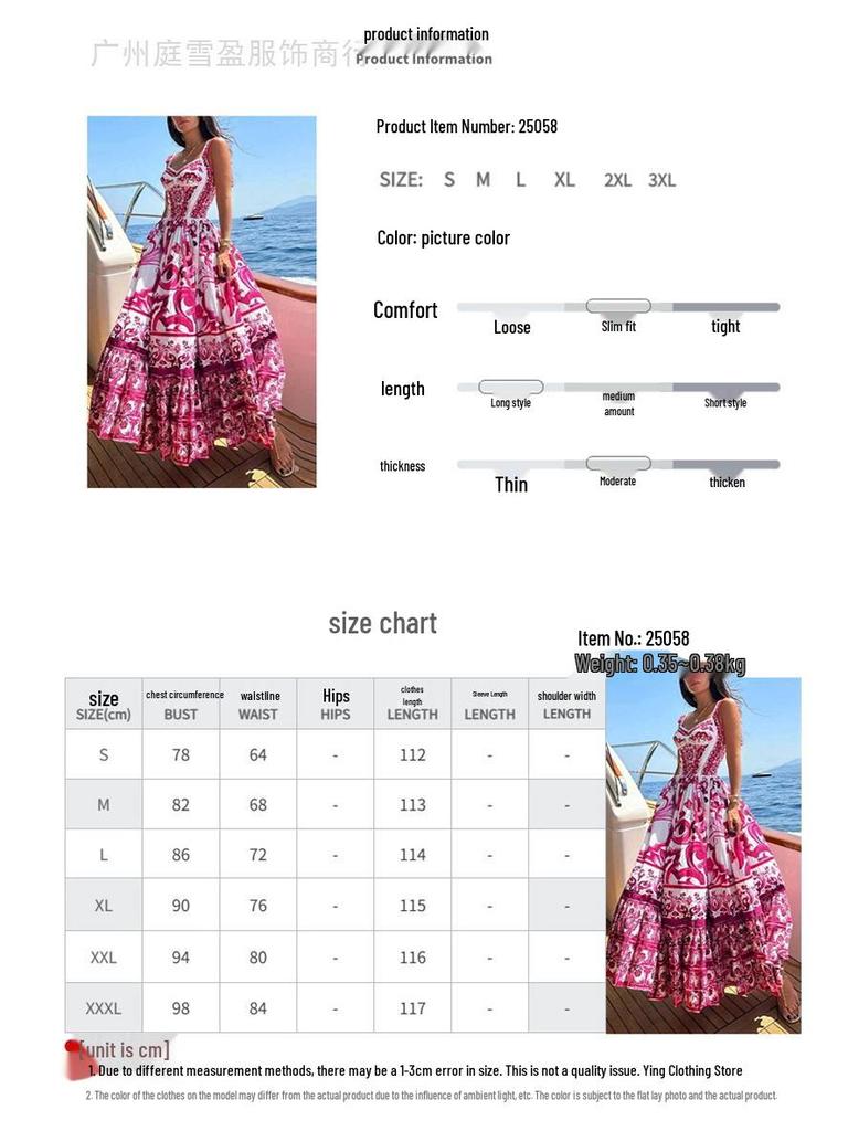 Bohemian Style Mid-Length Floral Print Dress with Elegant Wide Hem