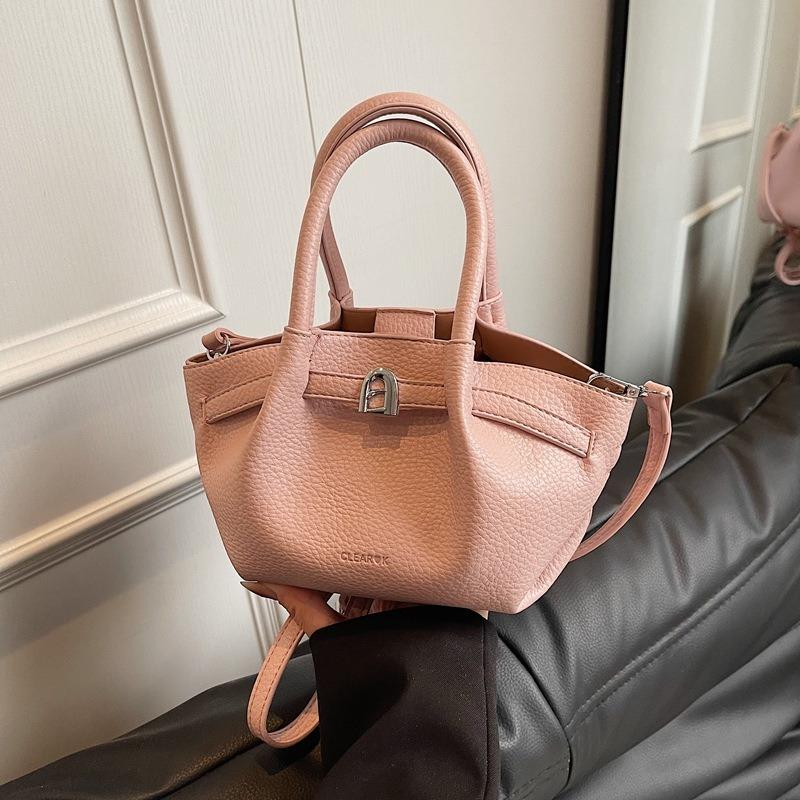 Trendy and Popular Lychee Pattern Bucket Bag, New Temperament Sense, Portable Shoulder Retro Messenger Bag Bag