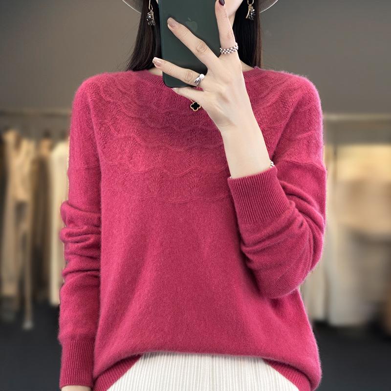 2023 Round Neck Casual Wool Sweater for Women - Spring, Autumn, and Winter Loose Knit Base Layer