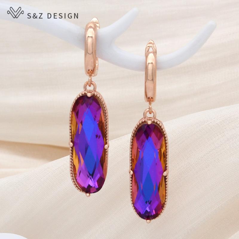 Elegant Vintage Large Egg Shape Crystal Drop Earrings For Women Wedding Luxury Jewelry Rose Gold Color Oval Eardrop