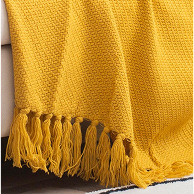 Nordic Solid Color Wool Blanket Woven Pattern Hotel Bed Tail Towel Sofa Blanket Knitted Nap Bed Cover Travel Shawl
