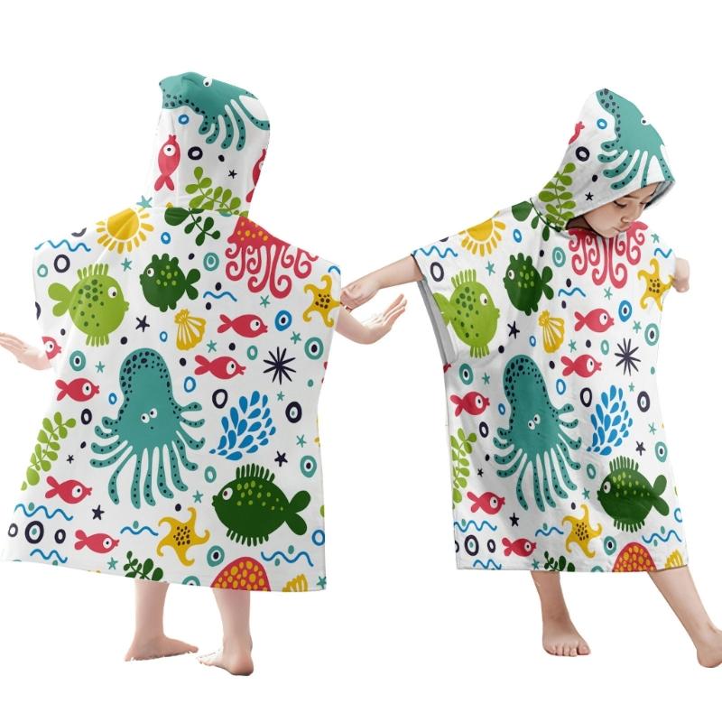 Foldable Children Beach Towel Hooded Wrap Cloth Comfortable Kids Cape Beach Bath Robe Comfortable Cloak Bath Towel