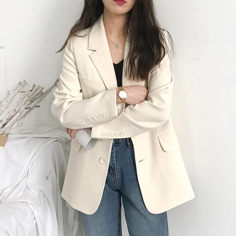 2025 Korean Style Women's Chic Casual Loose Long Sleeve Suit Top for Spring and Autumn