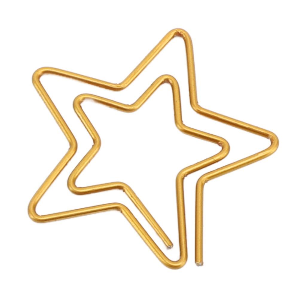 100PCS Star Shaped Funny Cute Paperclips Gold Color with Storage Box Cute Paper Clips 2.9*2.9cm Plastic-coated Metal