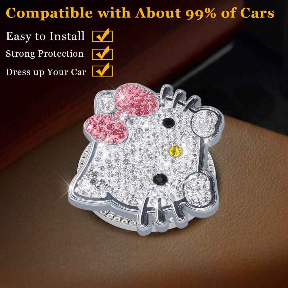 YOLRIND Car Push Start Button Cute Cat Glitter Car Accessory for Engine Push To Start Button Interior Accessory Decoration Cover, Women, Cover, (Pink)