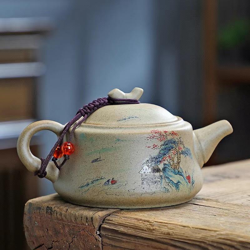Vynikající keramická čajová konvice Čínská klasika hrubá keramika čajová konvice s uchem keramika rychlovarná konvice černá Zelená fialová hlína Surová ruda čajová souprava