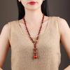 GEMCHIC Women's Vintage Chinese Style Cloisonné Phoenix Necklace Long Red Agate Beads Sweater Chain Ethnic Jewelry Gift
