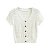 Fashion crew neck knitted sweater women's summer new American retro Spice Girl slim and thin cardigan short-sleeved T-shirt