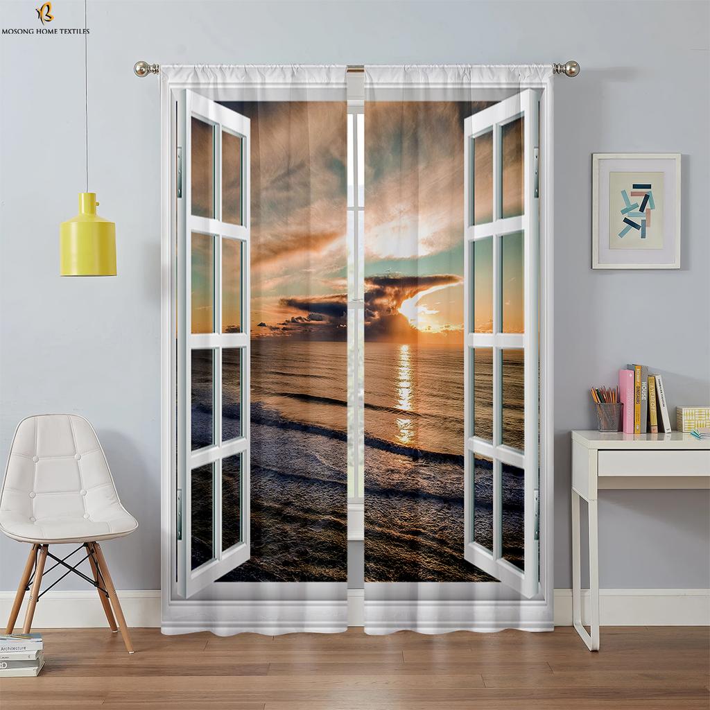 3D Printed Curtains With High Quality Black Silk Blackout Heat Insulation Curtains For Bedroom, Study And Living Room 2PCS