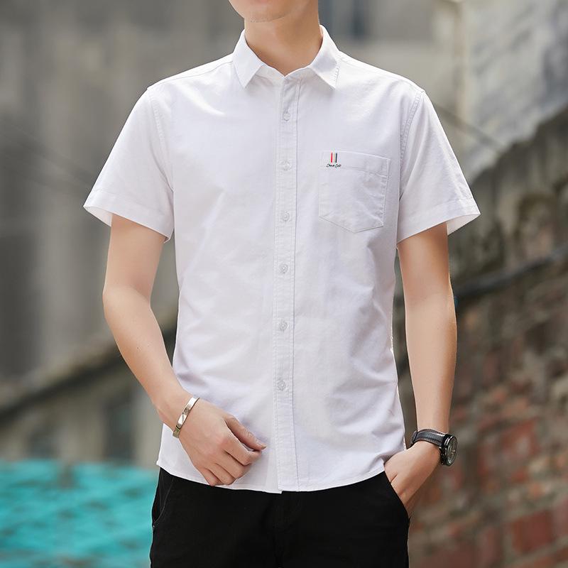

Summer Men s Korean Style Oxford Cotton Short-Sleeve Pocket Shirt L белый