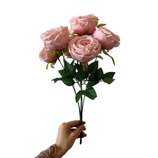 Artificial Rose Flower for Flower Arrangement 7 Heads Full Blooms Faux Silk Rose Bouquet with Stem for Home Office Party Wedding Decoration