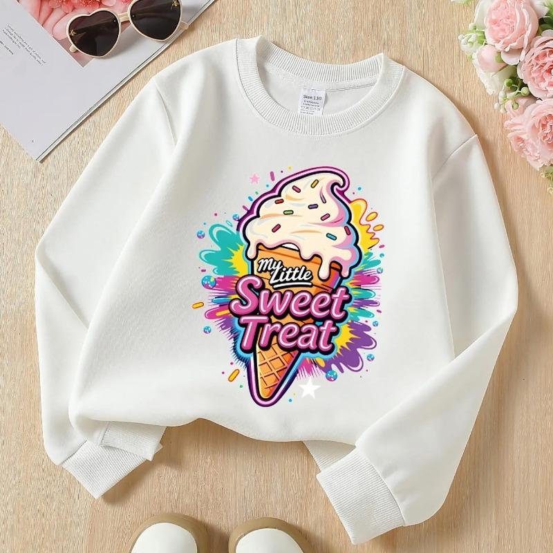 Kids Crewneck Sweatshirt, Ice Cream Cone with Sprinkles Graphic Print,Spring Autumn Casual Sport Tops
