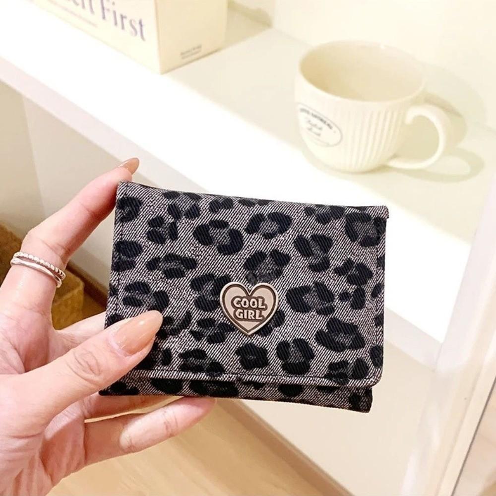 Portable Leopard Print Short Wallet Three-fold Large Capacity Coin Pouch Multiple Card Korean Style Card Bag Women