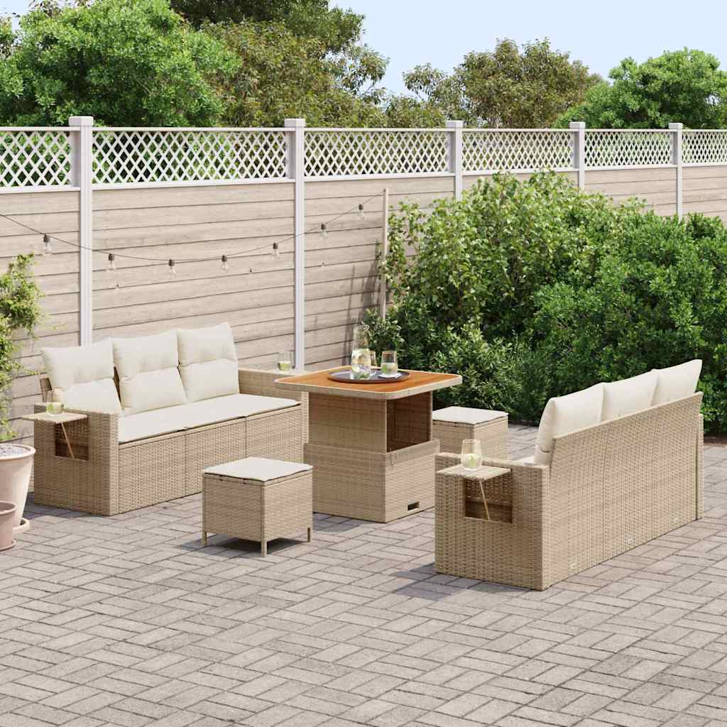 Garden Sofa Set with Cushions 9 pcs Beige Poly Rattan