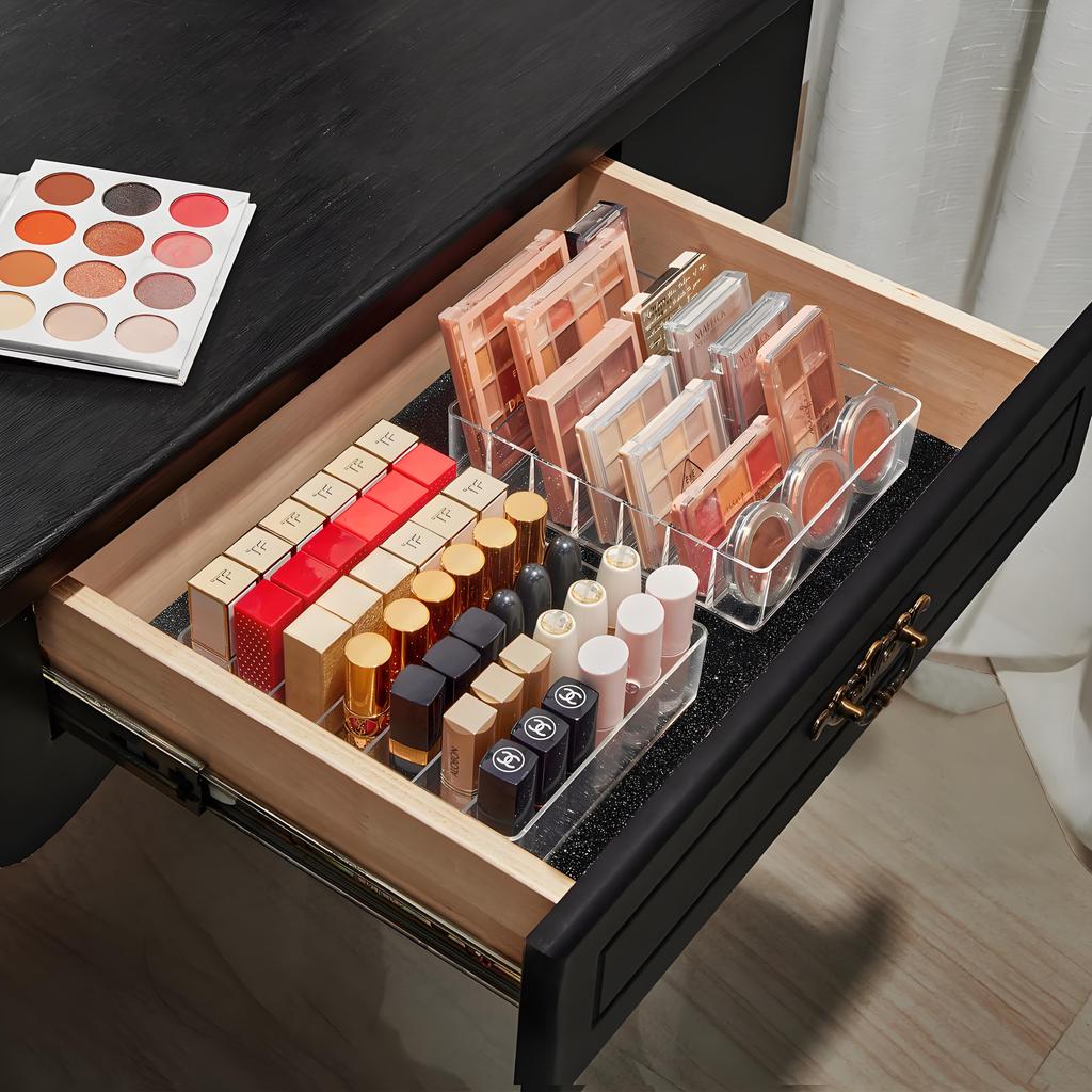 Modern Tiered Makeup Tray - Acrylic Palette & Lipstick Organizer Dust-Proof Drawer Insert (Vanity Countertop Essential)