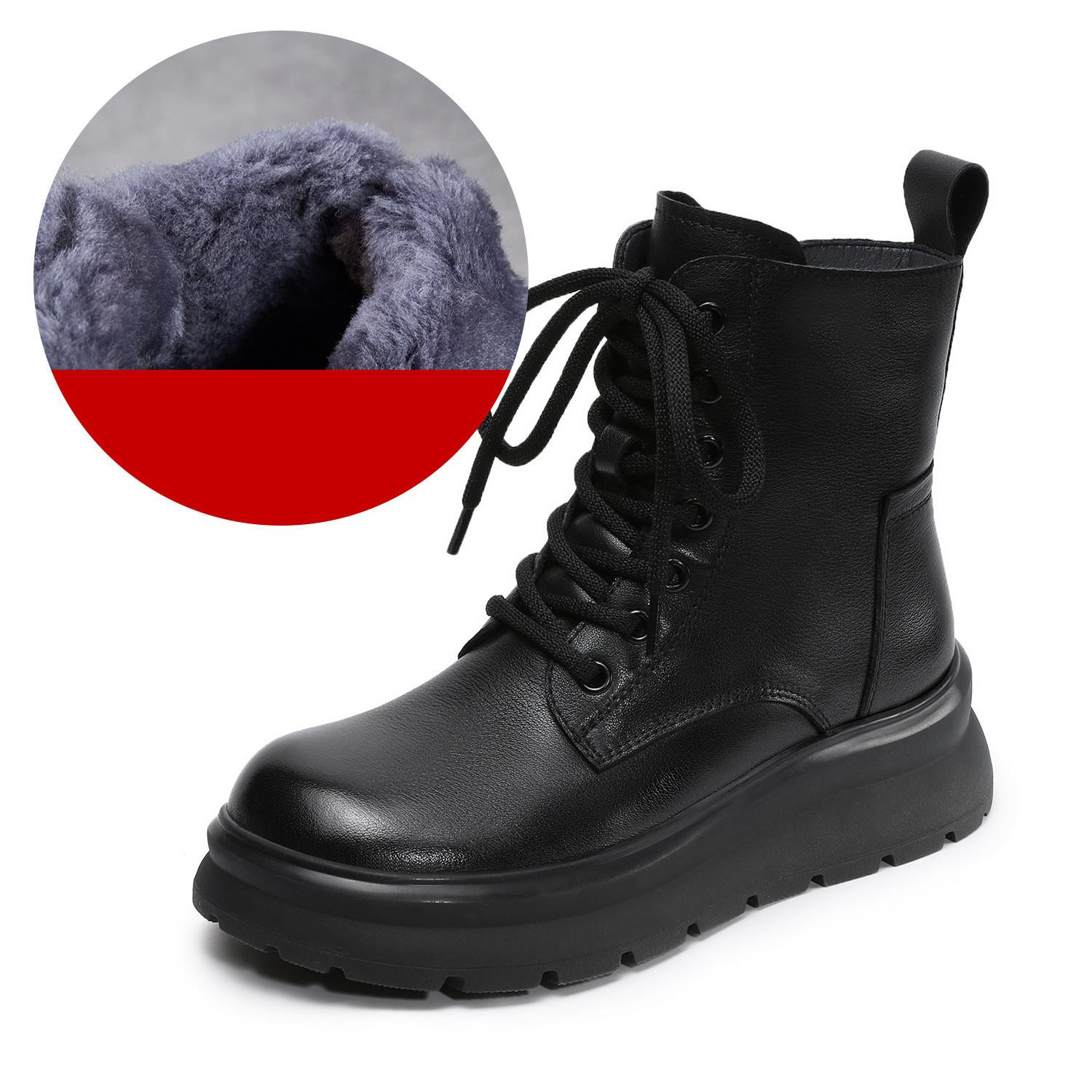 

Johnature Wool And Plush Thick Soled Warm Genuine Leather Short Boots British Style Lace-up Women s Shoes 40