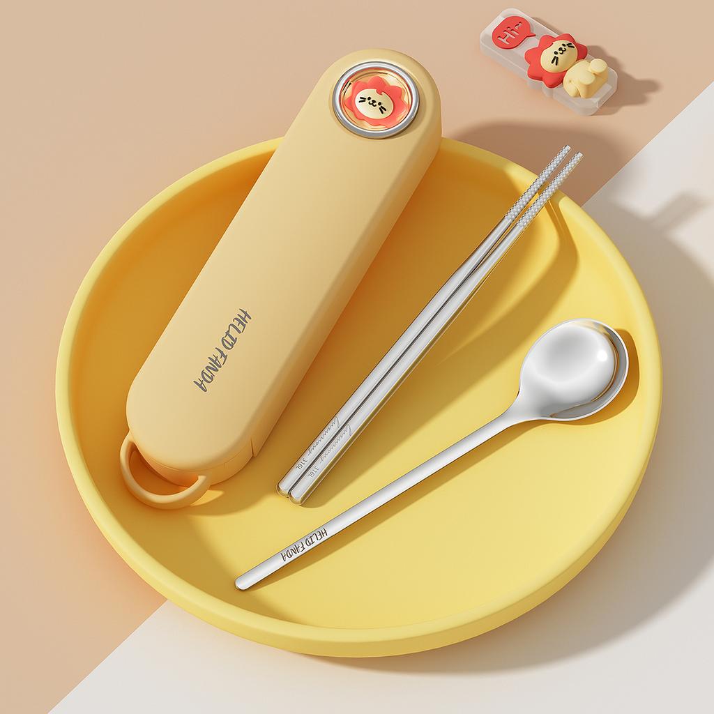 5pcs/set Portable Dinnerware Set Kid Student 316 Stainless Steel Chopsticks Fork Spoon Reusable Cutlery With Chopsticks Holder