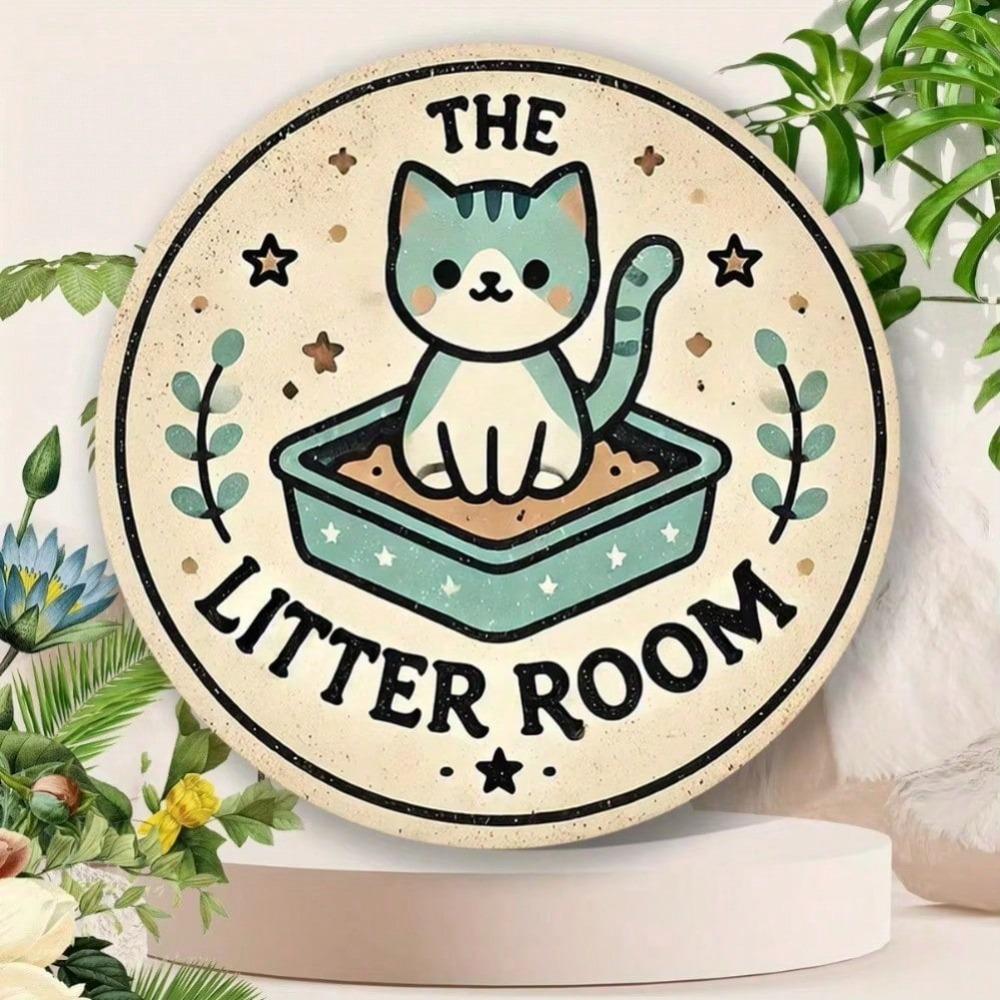 Cartello Metallico Rotondo Gatto Vintage, Decorazione Stanza Lettiera con Stelle Floreali, Lamiera Durevole per Parete