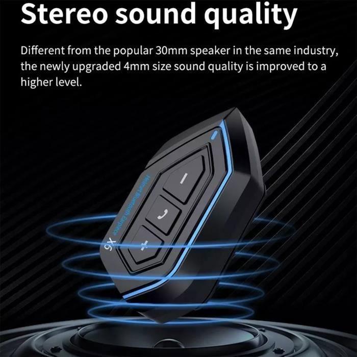 Intercom moto bluetooth 5.0, kit oreillette bluetooth casque moto interphone - bleu noir