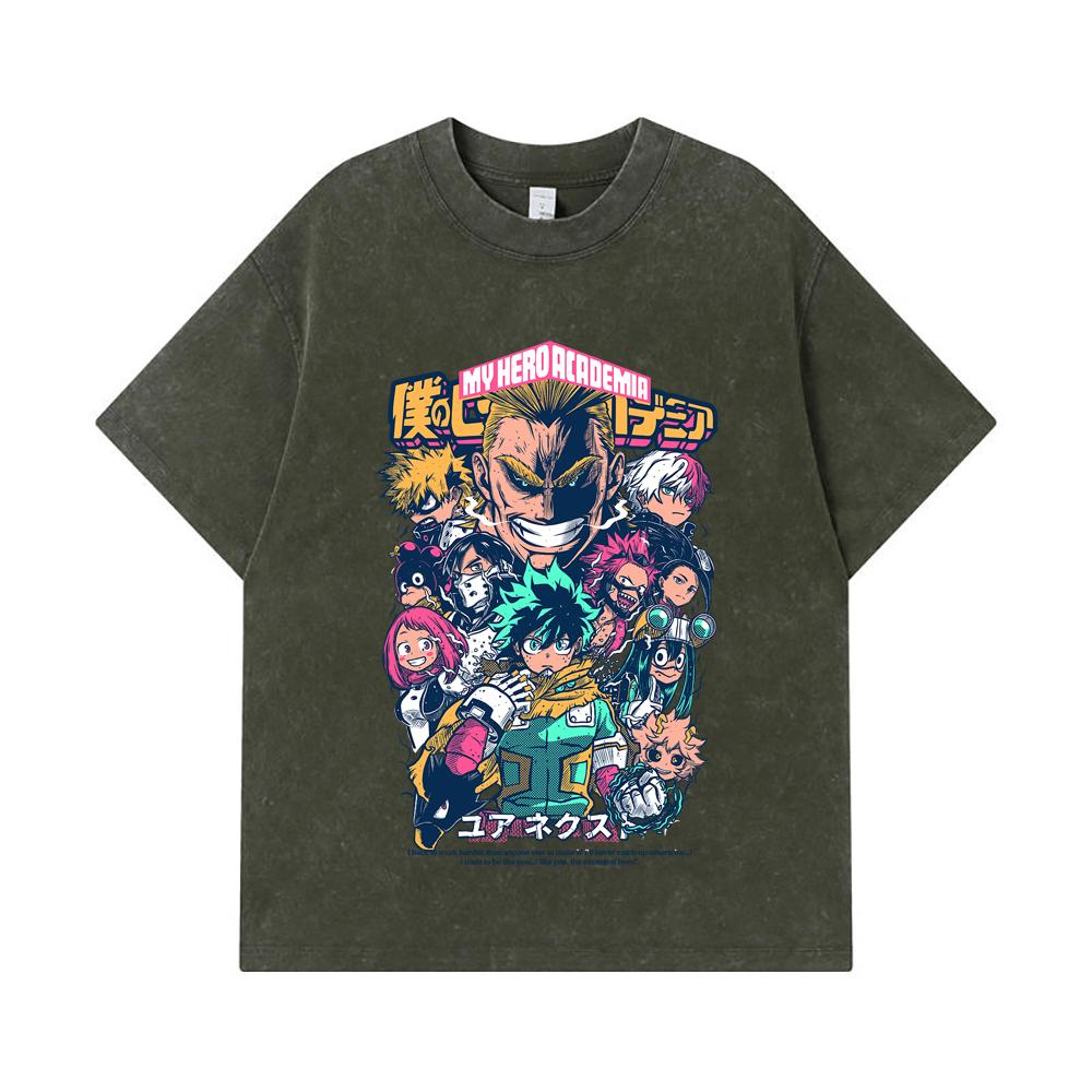 275 GSM Washed T-shirts 100% Cotton My Hero Academia V6 Print Unisex Heavy Cotton T Shirt