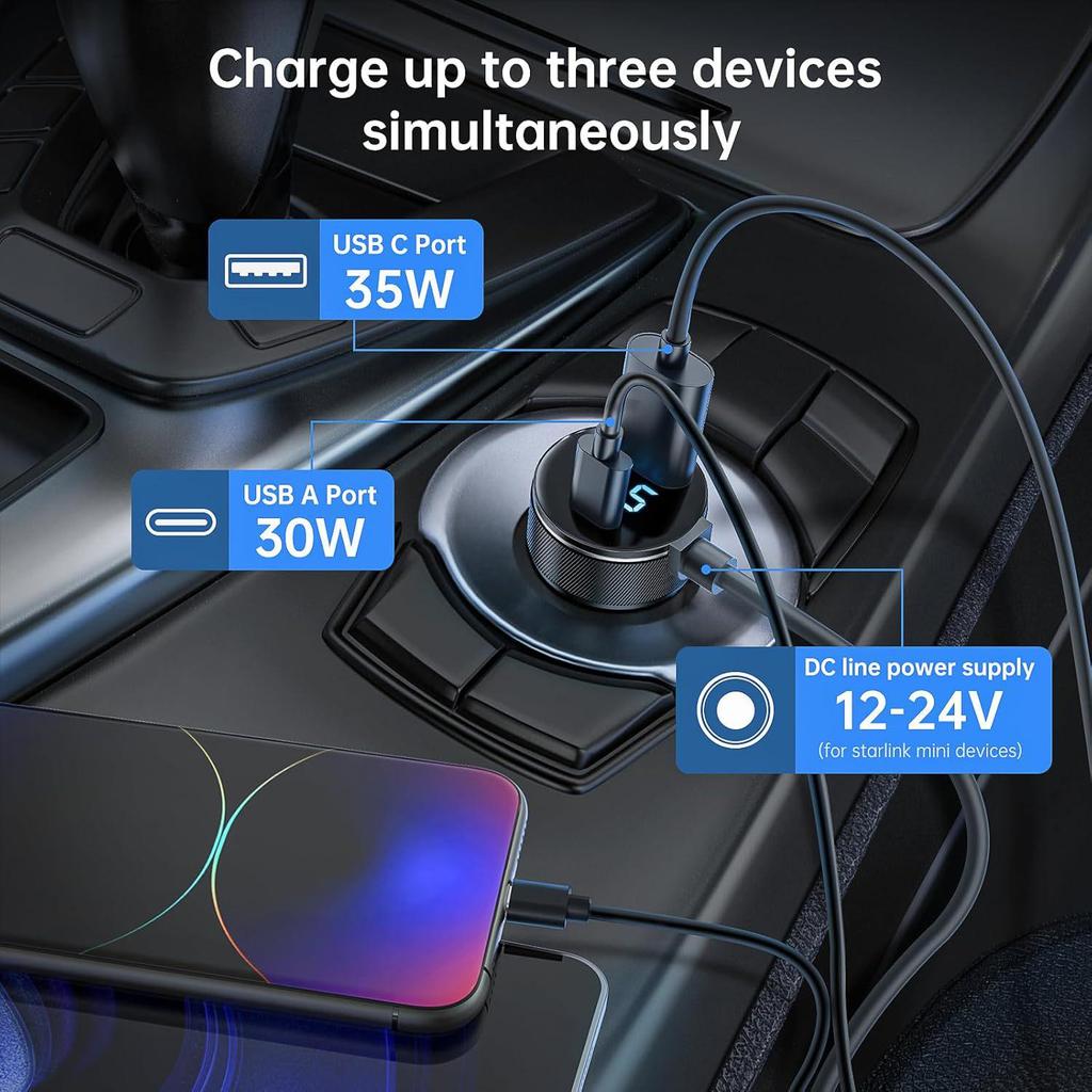 Ethernet Mini 3-in-1 Digital Display Car Cigarette Lighter DC Power Cord (3M)