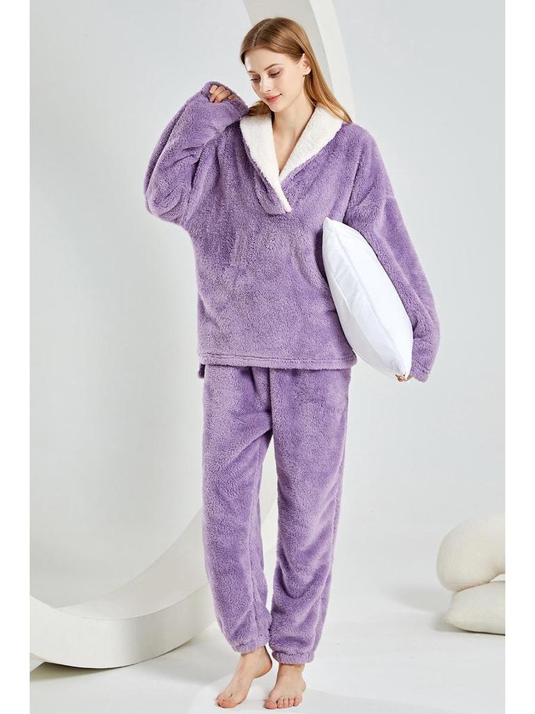 Pijamale de iarnă lungi din pluș pentru femei 2025, Set de homewear de Crăciun european și american, Mărimi mari