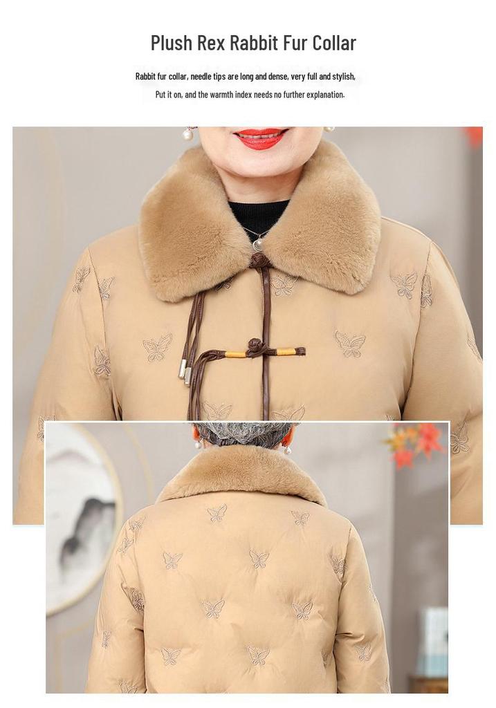Mittellange Damen-Daunenjacke mit Pelzkragen - Kurzer Oma-Stil Winter 2025 Kälteschutz Warme Kleidung