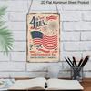 2D Flat Vintage 4th of July Independence Day Aluminum Wall Art Sign - Patriotic American Flag Design with Fireworks & Stars, Rustic Home Decor for