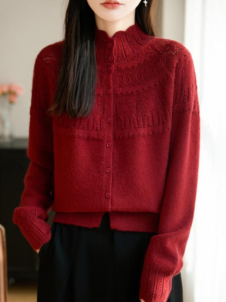 Korean Style Heavy Gauge Crochet Knit Cardigan for Women - Spring/Autumn, Versatile Petite Sweater, Gentle Top