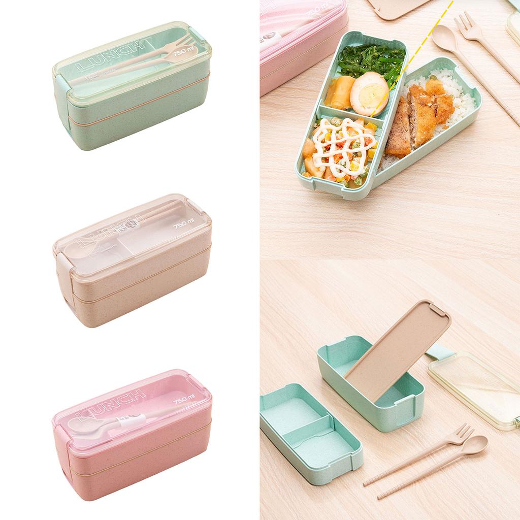 Doppelschichtige Bento-Box Mahlzeitvorbereitungsbehälter Auslaufsichere Lunchbox Studenten Lunchbehälter Mikrowellen- & Spülmaschinenfest