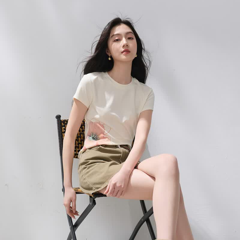 Lyocell Blend Floral Print Short Sleeve T-Shirt