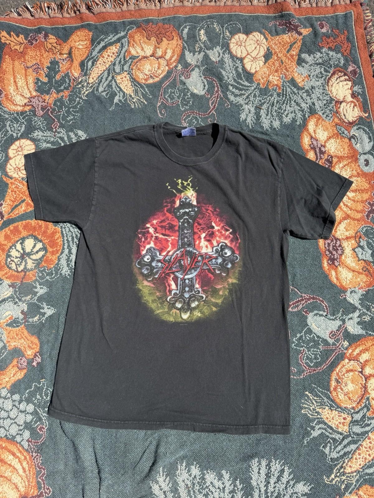 Vintage 2000 Slayer Metal Cross Rock Band Tour Mens Black Shirt Size Large Unisex T-Shirt XXXL