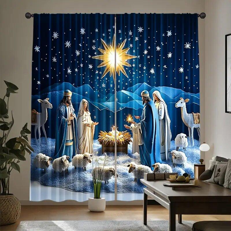 Christmas starlight scene curtains   pole bag curtains   bedroom and living room decoration   home decoration   Christmas decoration