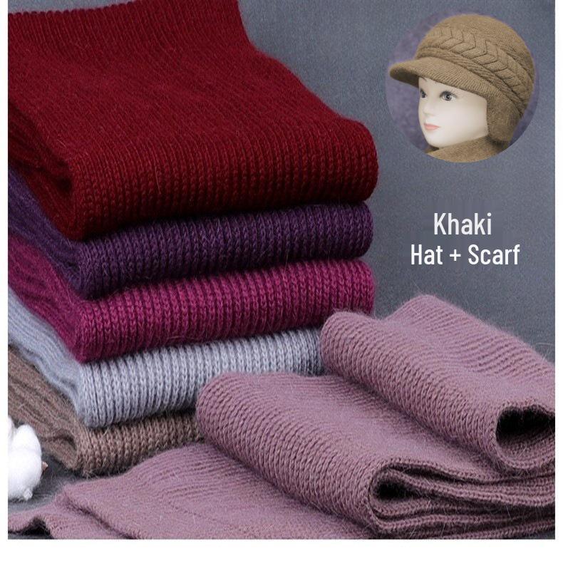 Women's Winter Hat & Scarf Set: Thick Knit with Ear Protection for Middle-Aged and Elderly
