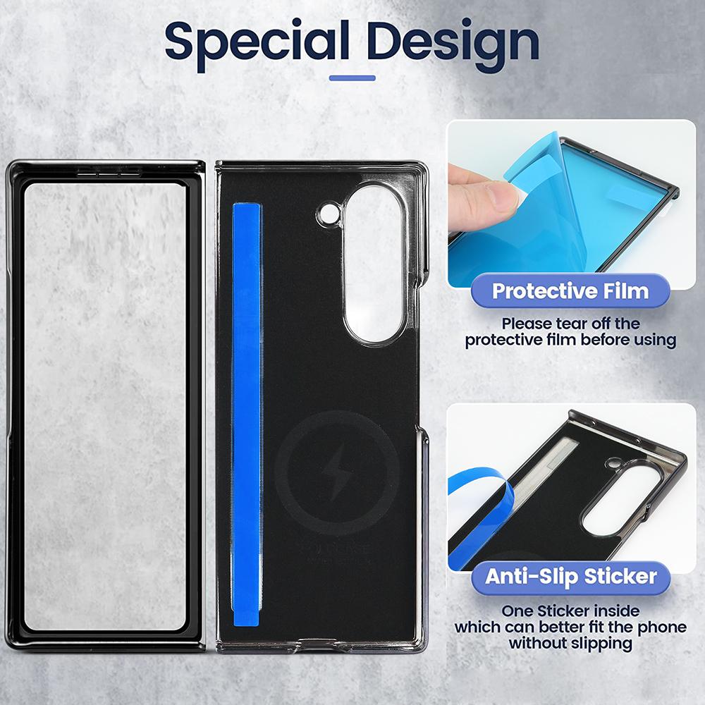 Retro PU Leather Case for Galaxy Z Fold 7/6/5 with Magnetic Wireless Charging Cover And Screen Protector Compatible with Samsung