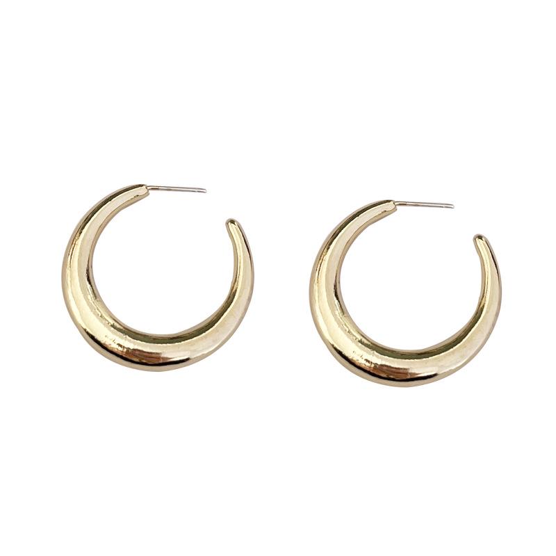 S925 Silver Needle Hip-Hop C-Shaped Earrings - Stylish, Minimalist Design in Assorted Sizes (Large & Small) - Model 6383