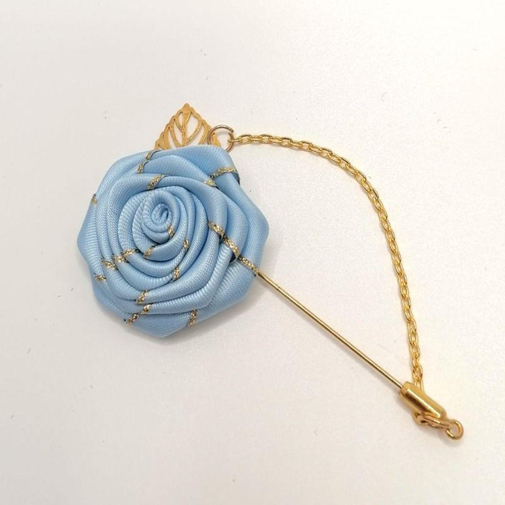 Pin Colorful Brooch Cloth Floral Badge Men Corsage Rose Collar Needle Leaf Lapel Decoration